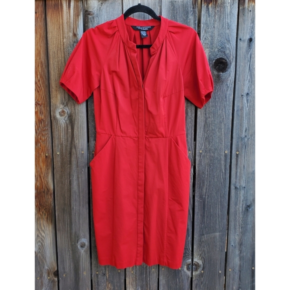 DVF Red Button Front Structured Dress - Picture 1 of 7